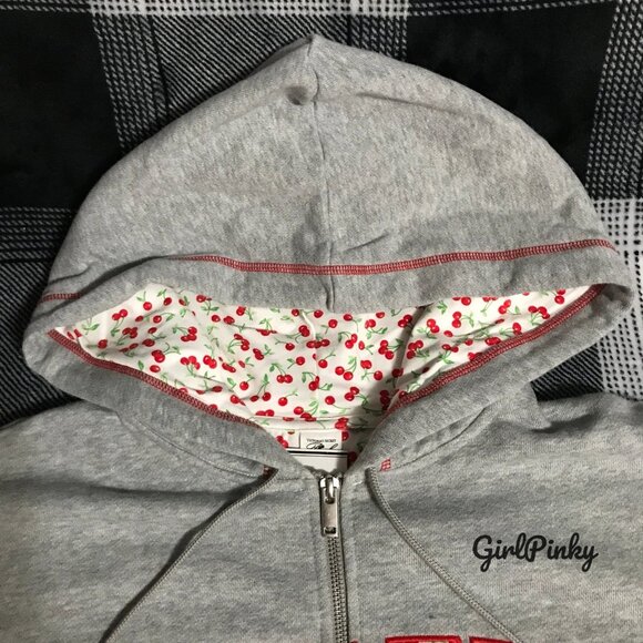 PINK FRANKIES x BERRY FULL ZIP HOODED SWEATSHIRT IN HEATHER GREY ON HAND XS-XL - Picture 9 of 12
